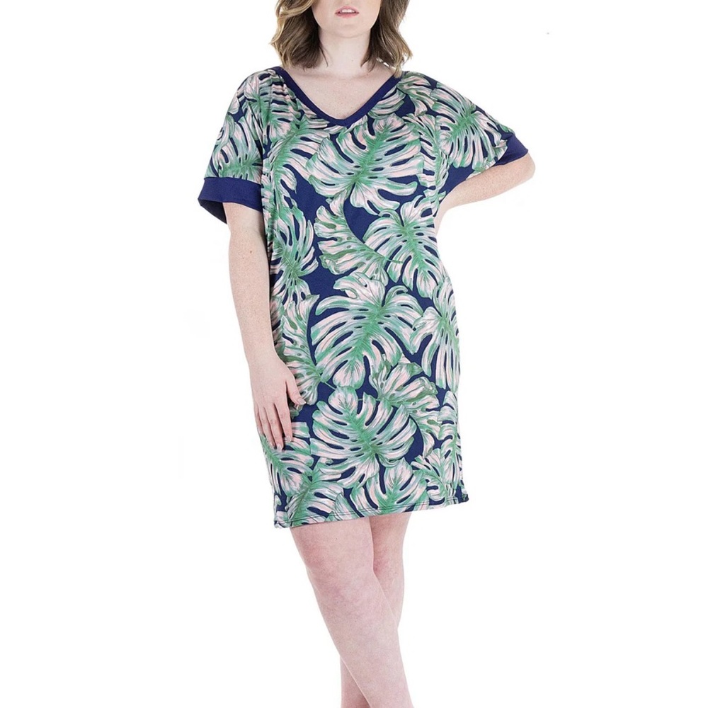 24seven Tropical Leaf Print dress 1X
